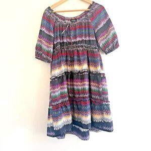 New Kenzie 100% Silk Midi Dress size M Tie Blue Purple Colorful women multicolor